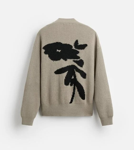 100% Cotton Knitted Cardigan Sweater Casual Loose Jacquard Knit Cardigan for Men