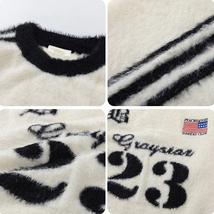 Design Pattern Fuzzy Mohair Knit Sweater Mink Yarn Casual Fashion Men's Sweater