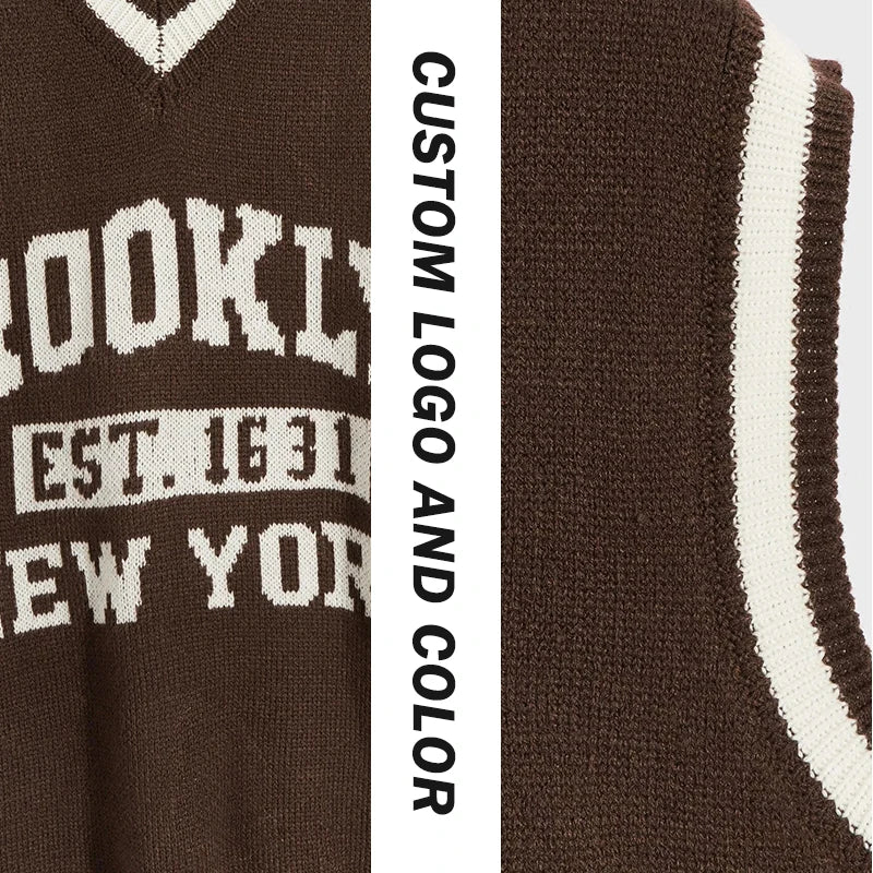 Jacquard Letters Knitted Pullover Knitwear Sleeveless V Neck Knit Sweater Vest for Men