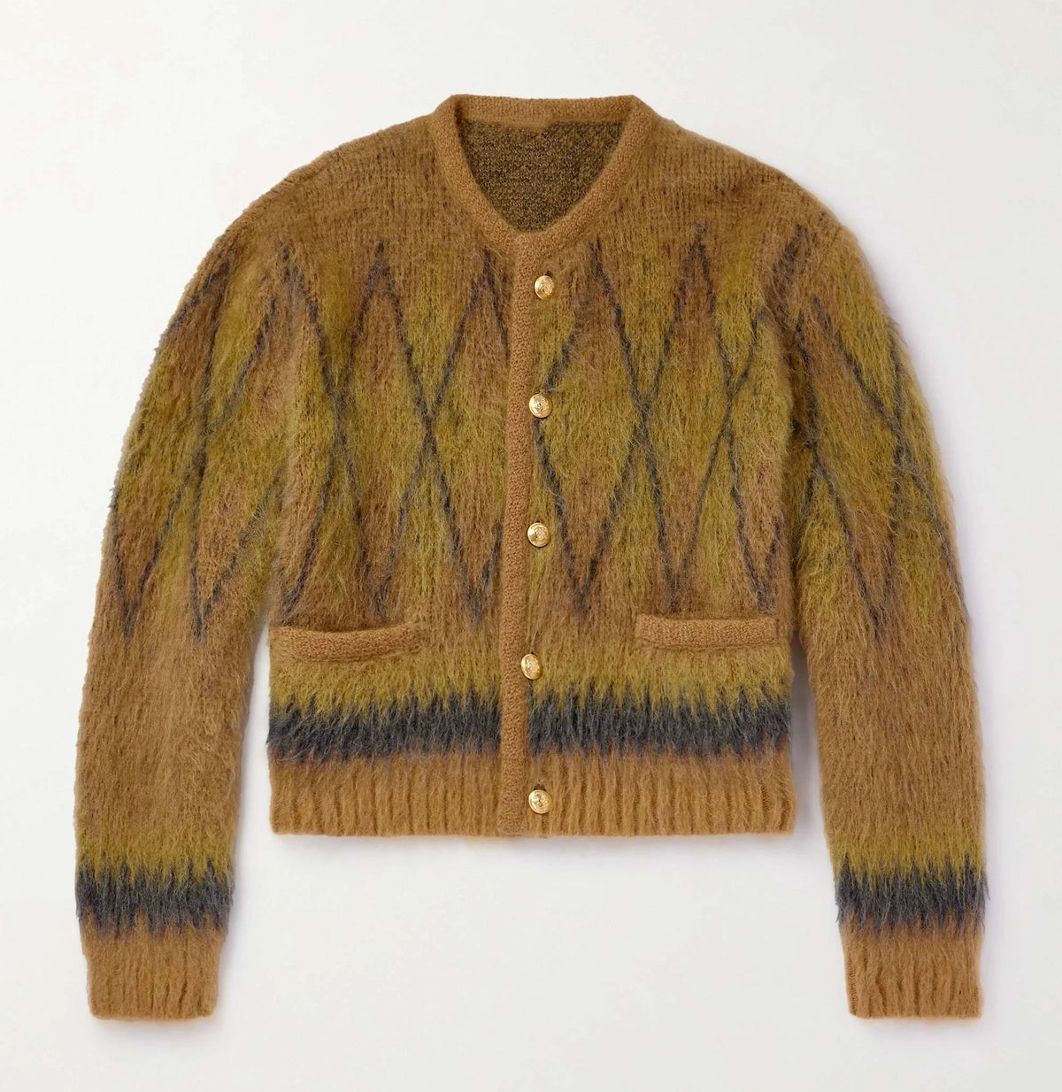 Fashion Furry Knit Cardigan Long Sleeve Short Knit Jacket Mohair Blend Cardigan for Men