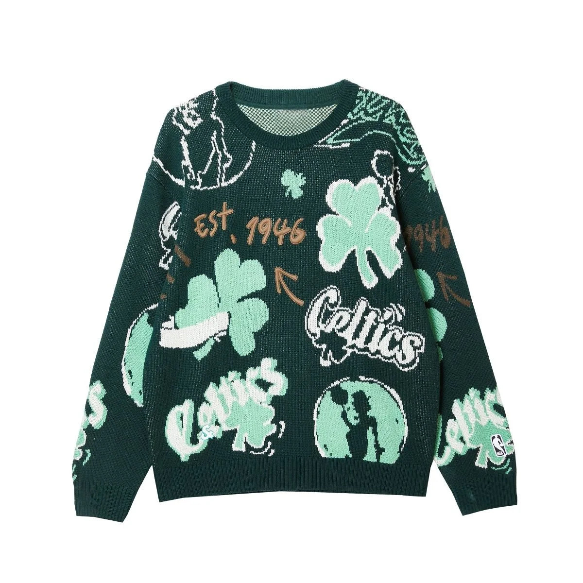 Jacquard Pattern Design 100% Cotton Knitted Pullover Sweater Loose Casual Sweater for Men