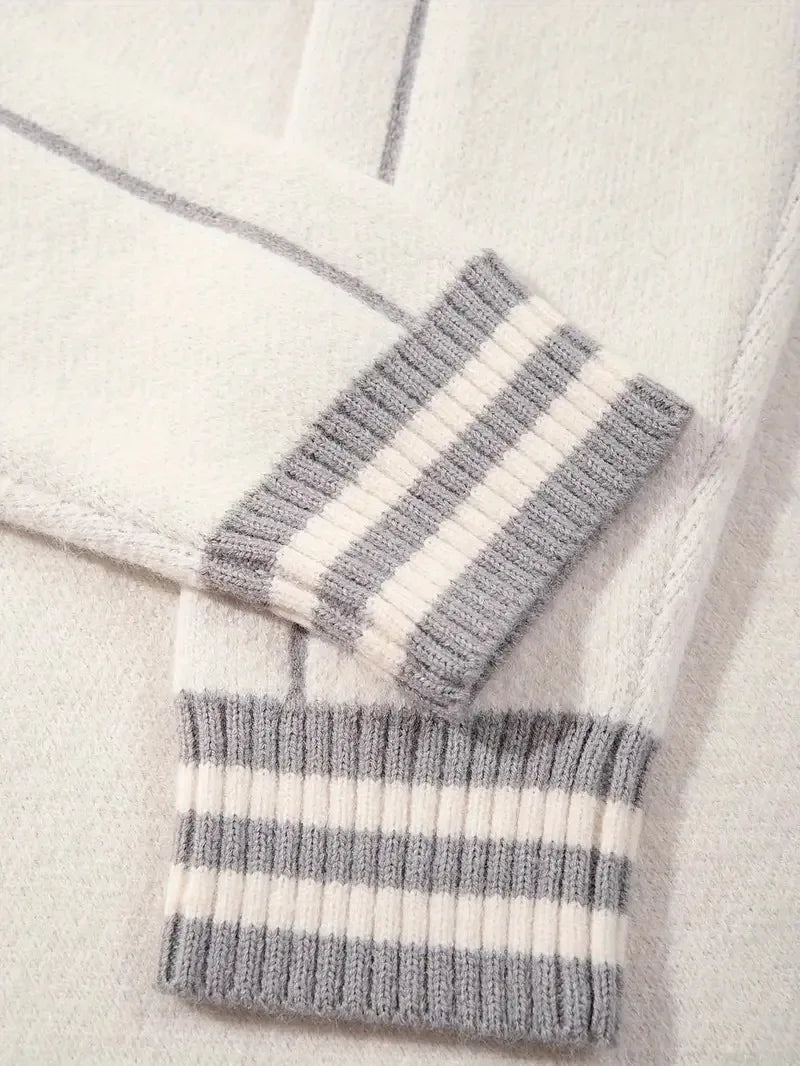 Embroidered Casual College Style POLO Knit Sweater Long Sleeve Wool Blend Unisex Sweater
