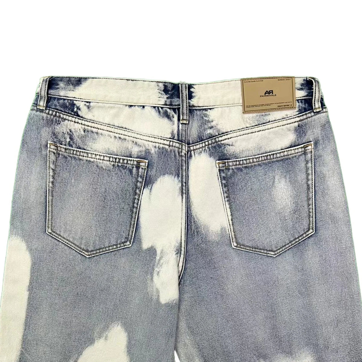 Men's Trendy Denim Shorts Summer High Street Wide Leg Tie-Dyed Woven Jeans Zipper-fly