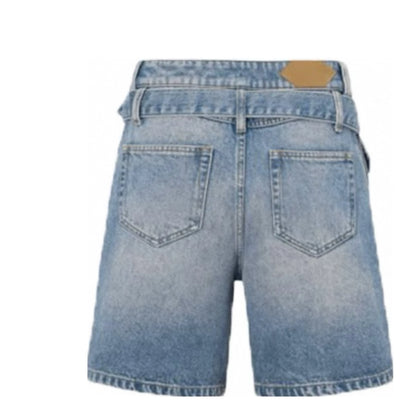 Men's Mid Straight Casual Quick Dry Breathable Washed Denim Jeans Summer Loose Shorts Embroidery Decoration Woven