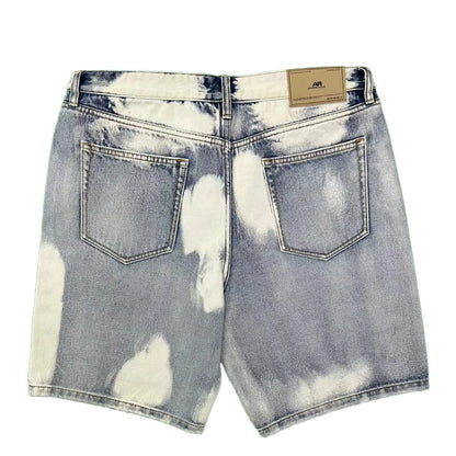 Men's Trendy Denim Shorts Summer High Street Wide Leg Tie-Dyed Woven Jeans Zipper-fly