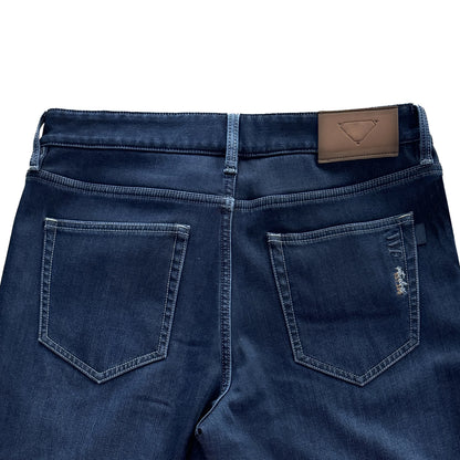 Black Denim Men's Business Jeans for Spring Autumn Mid Waist Straight Style Button Vintage Print Dark Plus Size