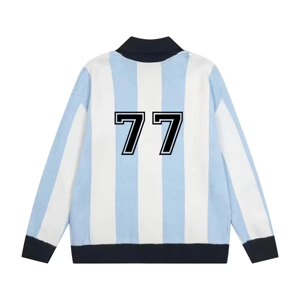 Designer Winter Sweater for Men Polo Neck Long Sleeve Knit Top Fashion Jersey Cotton Knitwear