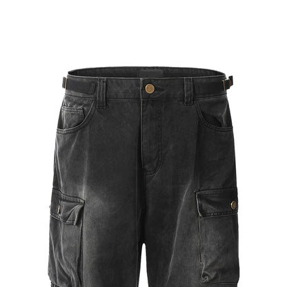 Black Enzyme Washed Men's Baggy Flared Jeans for Spring Autumn Y2K Hip Hop Streetwear Touch Button Denim Flare Pants