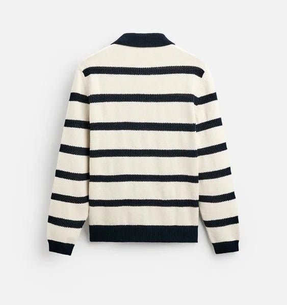 Casual Business POLO Knit Sweater Long Sleeve Stripe Design Wool Blend Knit Sweater for Men