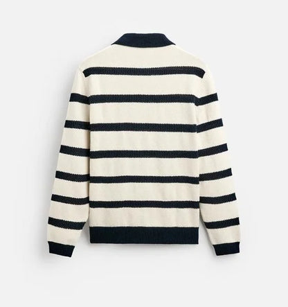 Casual Business POLO Knit Sweater Long Sleeve Stripe Design Wool Blend Knit Sweater for Men