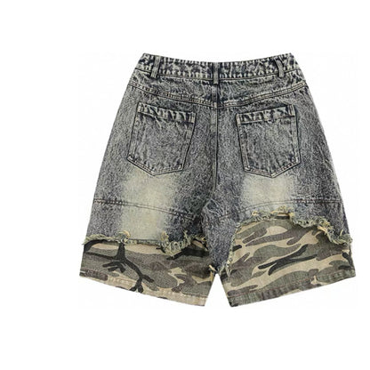Men's Vintage Acid Washed Distressed Denim Shorts Breathable Mid Waist Casual Straight Jorts for Summer Streetwear