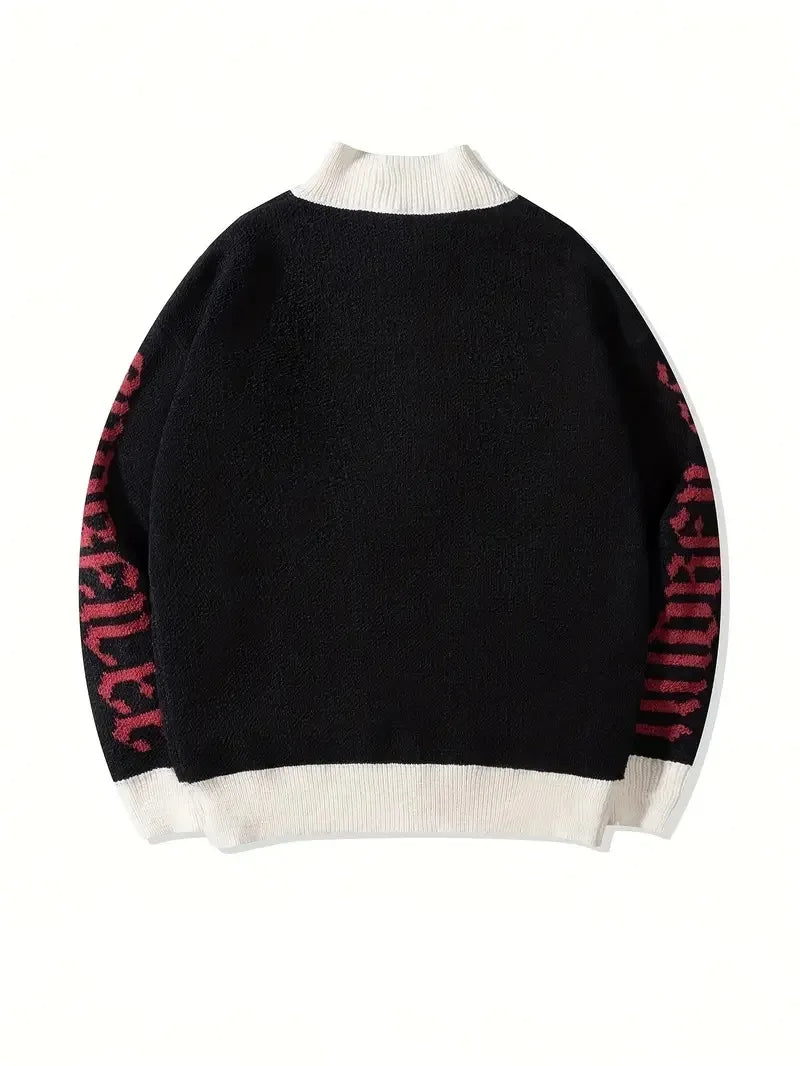 Unisex Street Style Knit Sweater Jacket Casual Loose Zipper Design Long Sleeve 100% Cotton Jacquard Pattern Knit Sweater
