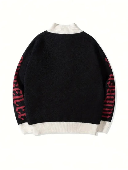 Unisex Street Style Knit Sweater Jacket Casual Loose Zipper Design Long Sleeve 100% Cotton Jacquard Pattern Knit Sweater