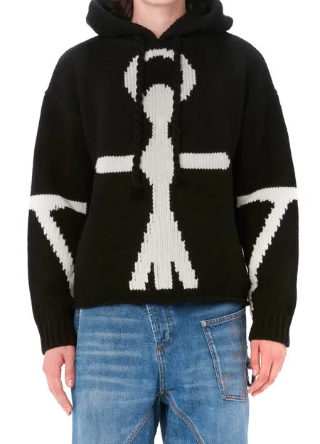 Design Pattern Name Wool Blend Hoodie Knit Sweater Long Sleeve Embroideries Jacquard Men's Knitted Hoodie