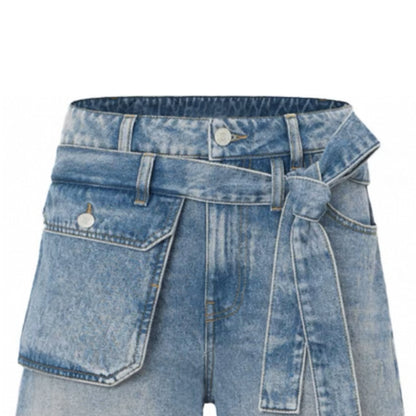 Men's Mid Straight Casual Quick Dry Breathable Washed Denim Jeans Summer Loose Shorts Embroidery Decoration Woven