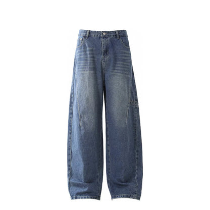 American Retro High Quality Men's Scimitar Jeans Baggy Loose Wide-leg Design Distressed Dark Wash Trendy Wide Leg for Winter