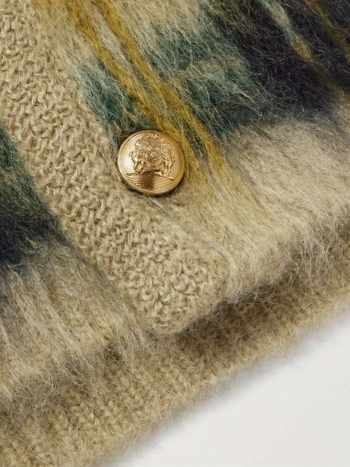Men's Fashionable V-Neck Furry Mohair Sweater Cardigan Pockets Brushed Jacquard Knit Winter Pattern