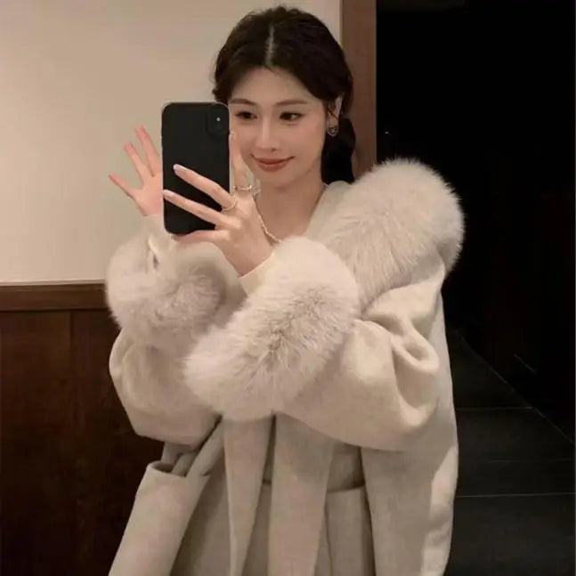 Double-Sided Cashmere Coat for Winter High-end Style fox Fur Cuffs and Collar Women's Coat