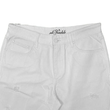Summer Men's Denim Shorts Distressed White Y2K Style Casual Mid Waist Wide Leg Pants Embroidered Woven Distressed