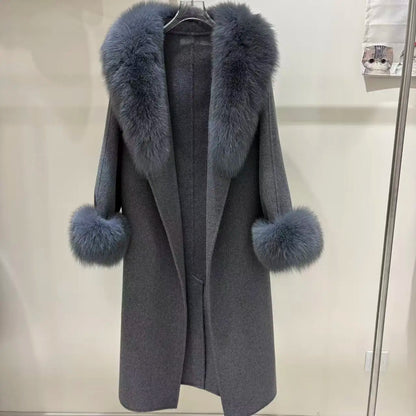 Double-Sided Cashmere Coat for Winter High-end Style fox Fur Cuffs and Collar Women's Coat