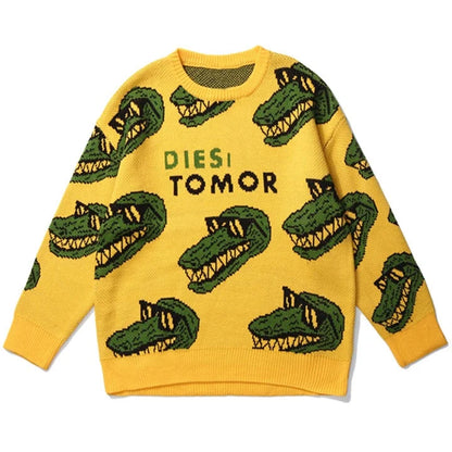 Casual Jacquard Knit Pullover Round Neck Long Sleeve Loose Cotton Men's Knitted Sweater