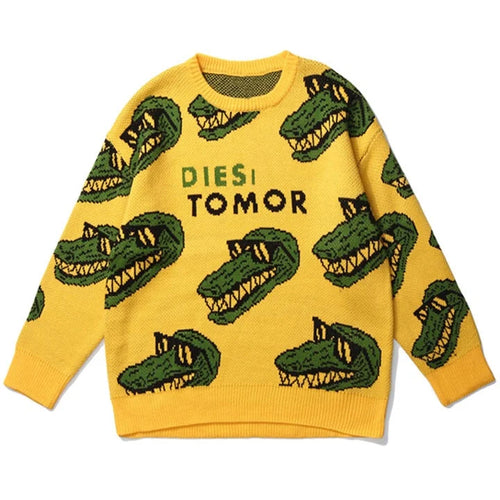 Casual Jacquard Knit Pullover Round Neck Long Sleeve Loose Cotton Men's Knitted Sweater