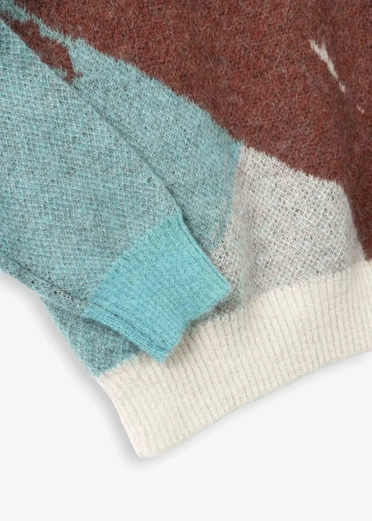 Casual Loose Furry Knit Sweater Mohair Blend Jacquard Knit Sweater for Men