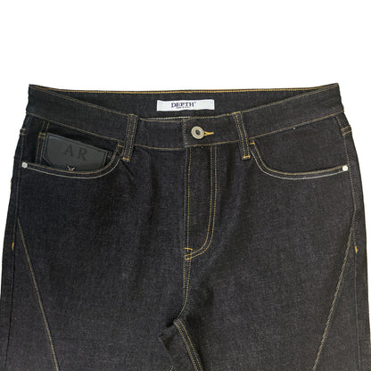 Black Straight Mid-Waist Men's Casual Jeans Spring Regular Fit Button Decoration Embroidered Technics Denim Y2K