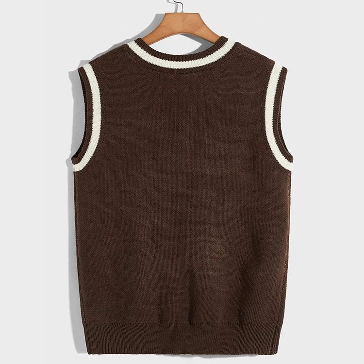 Jacquard Letters Knitted Pullover Knitwear Sleeveless V Neck Knit Sweater Vest for Men