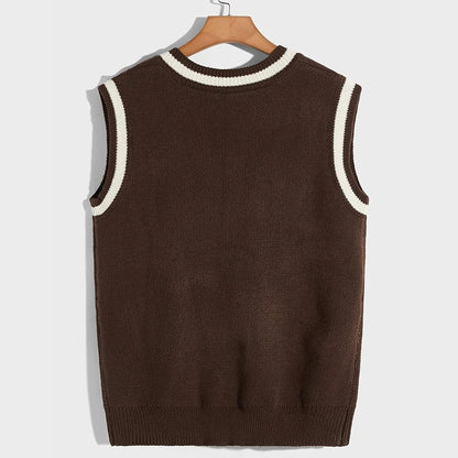 Jacquard Letters Knitted Pullover Knitwear Sleeveless V Neck Knit Sweater Vest for Men