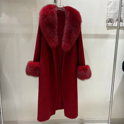 Double-Sided Cashmere Coat for Winter High-end Style fox Fur Cuffs and Collar Women's Coat