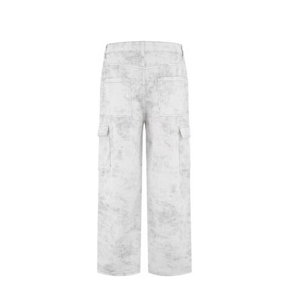 American Retro Vintage Men's Jeans Casual High Street Style Straight Fit Mid Distressed Dark Denim 3D Hole for Autumn/Winter