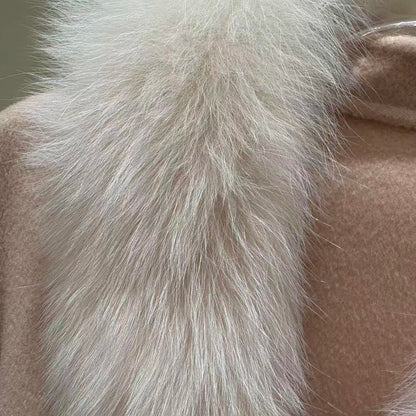 Winter Double-Faced Cashmere Coat in Short Style With Fox Fur Collar and Woolen Fabric for Women