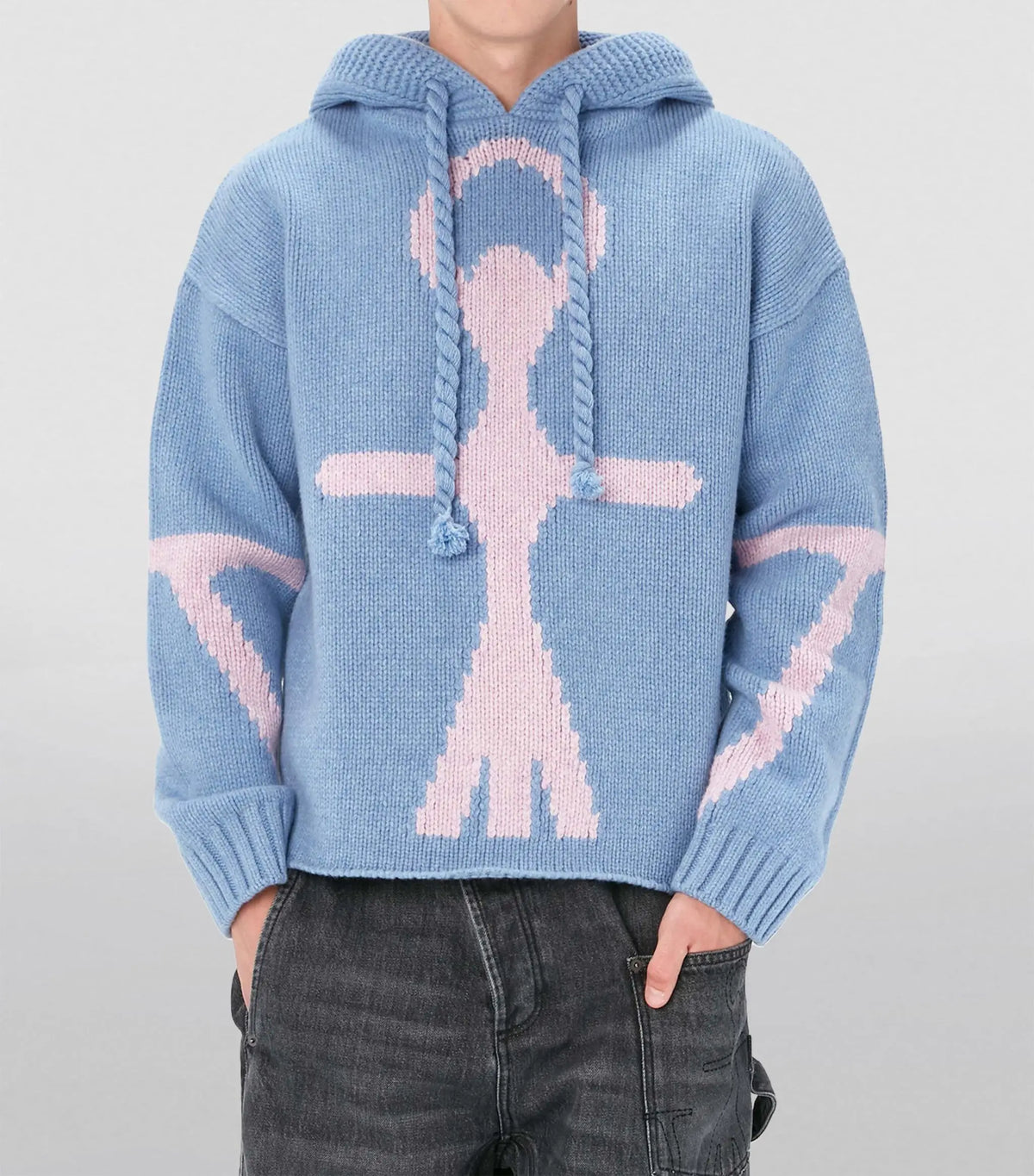 Design Pattern Name Wool Blend Hoodie Knit Sweater Long Sleeve Embroideries Jacquard Men's Knitted Hoodie