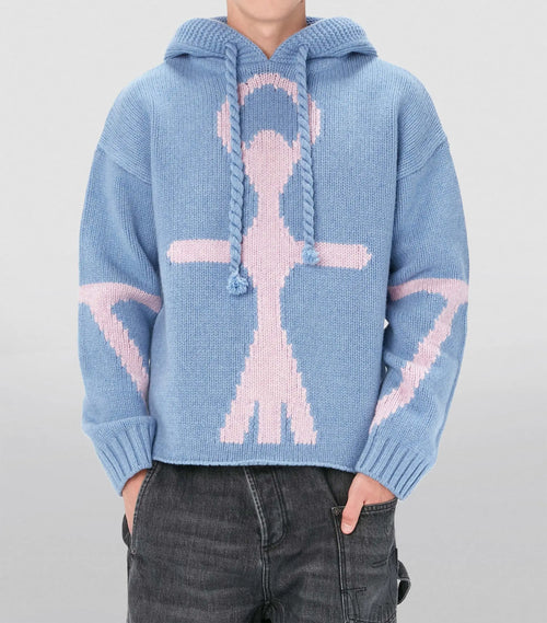 Design Pattern Name Wool Blend Hoodie Knit Sweater Long Sleeve Embroideries Jacquard Men's Knitted Hoodie