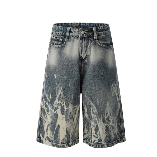Trendy Punk Tie-Dye Jeans Pants Vibe Gradient Washed Frayed Wide-Leg Loose Straight Shorts Breathable Denim Casual Summer Style