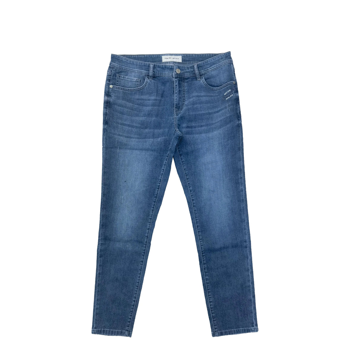 Blue Men's Casual Jeans Spring Autumn 100% Cotton Washed Embroidered Fashion Style Button Decoration Woven Letter