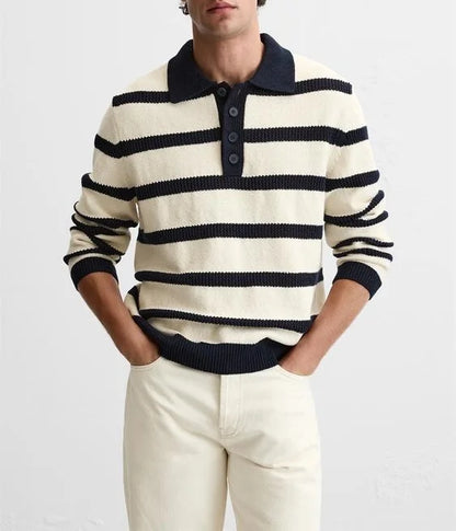 Casual Business POLO Knit Sweater Long Sleeve Stripe Design Wool Blend Knit Sweater for Men
