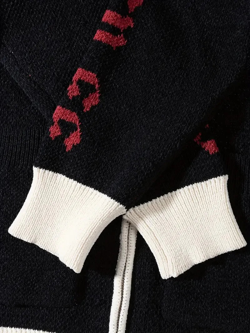 Unisex Street Style Knit Sweater Jacket Casual Loose Zipper Design Long Sleeve 100% Cotton Jacquard Pattern Knit Sweater