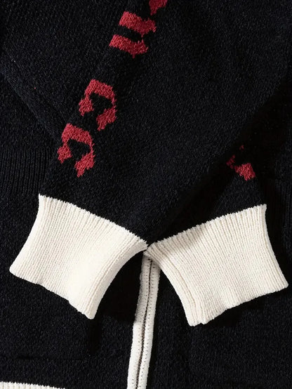 Unisex Street Style Knit Sweater Jacket Casual Loose Zipper Design Long Sleeve 100% Cotton Jacquard Pattern Knit Sweater