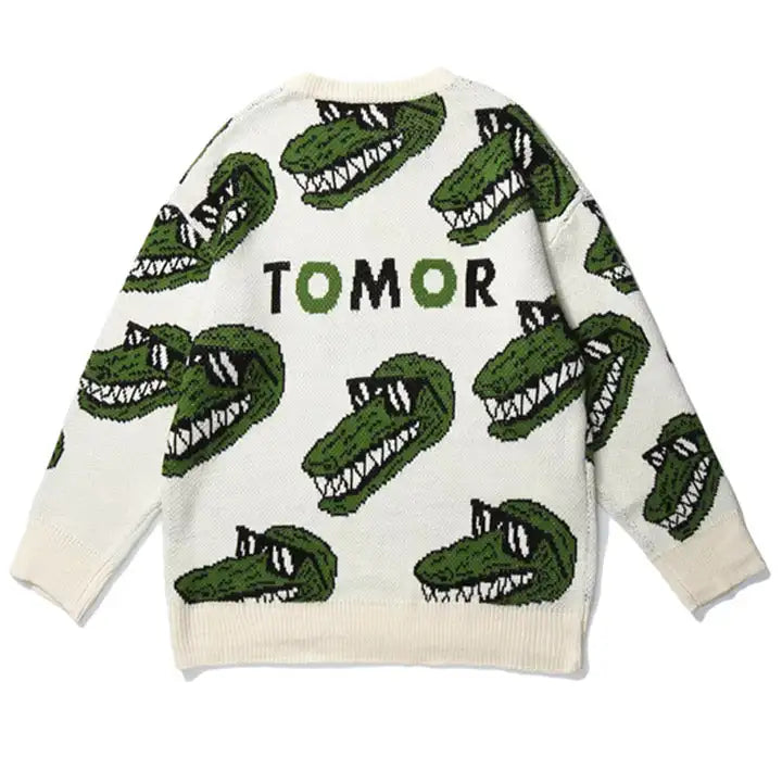 Casual Jacquard Knit Pullover Round Neck Long Sleeve Loose Cotton Men's Knitted Sweater
