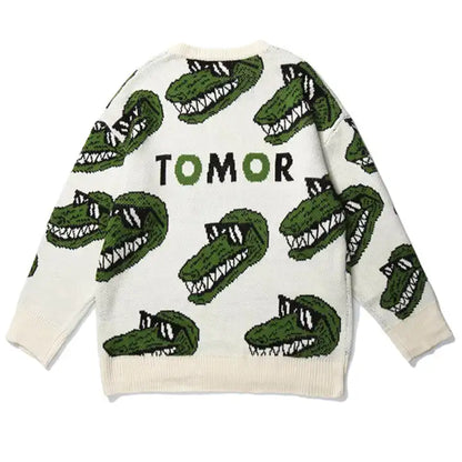Casual Jacquard Knit Pullover Round Neck Long Sleeve Loose Cotton Men's Knitted Sweater