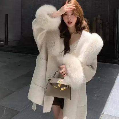 Double-Sided Cashmere Coat for Winter High-end Style fox Fur Cuffs and Collar Women's Coat