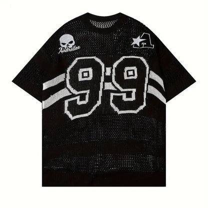Design Pattern Jacquard Knit 100% Cotton T-Shirt Short-Sleeved Loose Hollow Casual Pullover for Summer