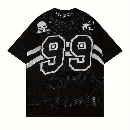 Design Pattern Jacquard Knit 100% Cotton T-Shirt Short-Sleeved Loose Hollow Casual Pullover for Summer