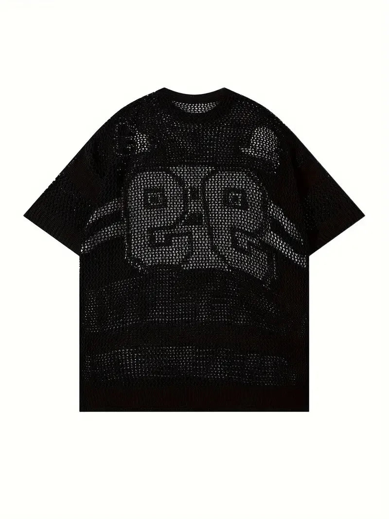 Design Pattern Jacquard Knit 100% Cotton T-Shirt Short-Sleeved Loose Hollow Casual Pullover for Summer