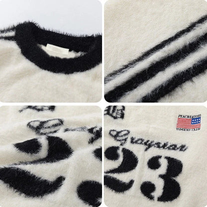 Design Pattern Fuzzy Mohair Knit Sweater Mink Yarn Casual Fashion Men's Sweater