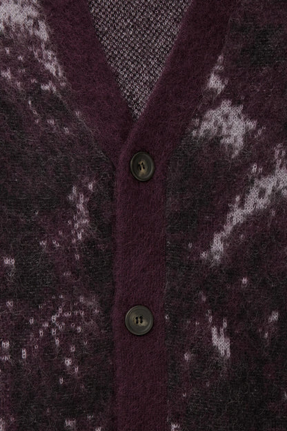 Men's Mohair Cardigan Sweater Casual Fit Furry Jacquard Knitted Cardigan