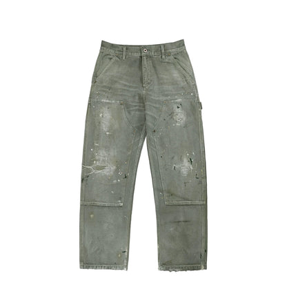 American Vintage Men's Loose Casual Street Niche Straight Leg Long Pants Splash-Ink Worn Cargo Jeans Distressed Dark for Winter