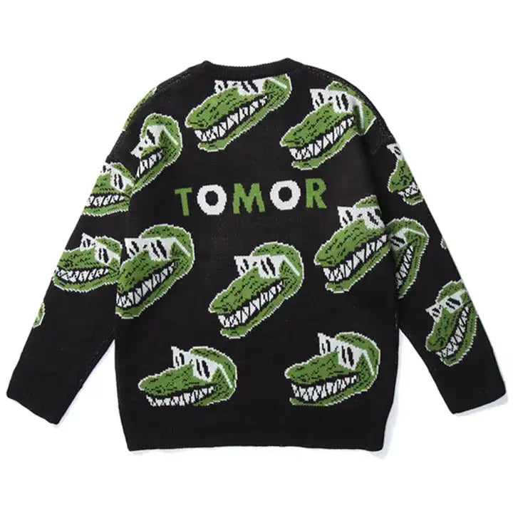 Casual Jacquard Knit Pullover Round Neck Long Sleeve Loose Cotton Men's Knitted Sweater